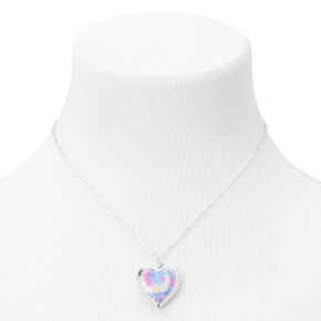 Silver Tie Dye Heart Locket Pendant Necklace,