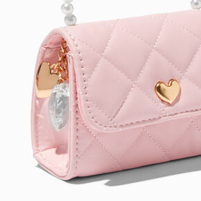 Claire&#39;s Club Pink Quilted Pearl Crossbody Bag,