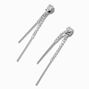 Silver-tone Cubic Zirconia Stick Front &amp; Back Drop Earrings ,