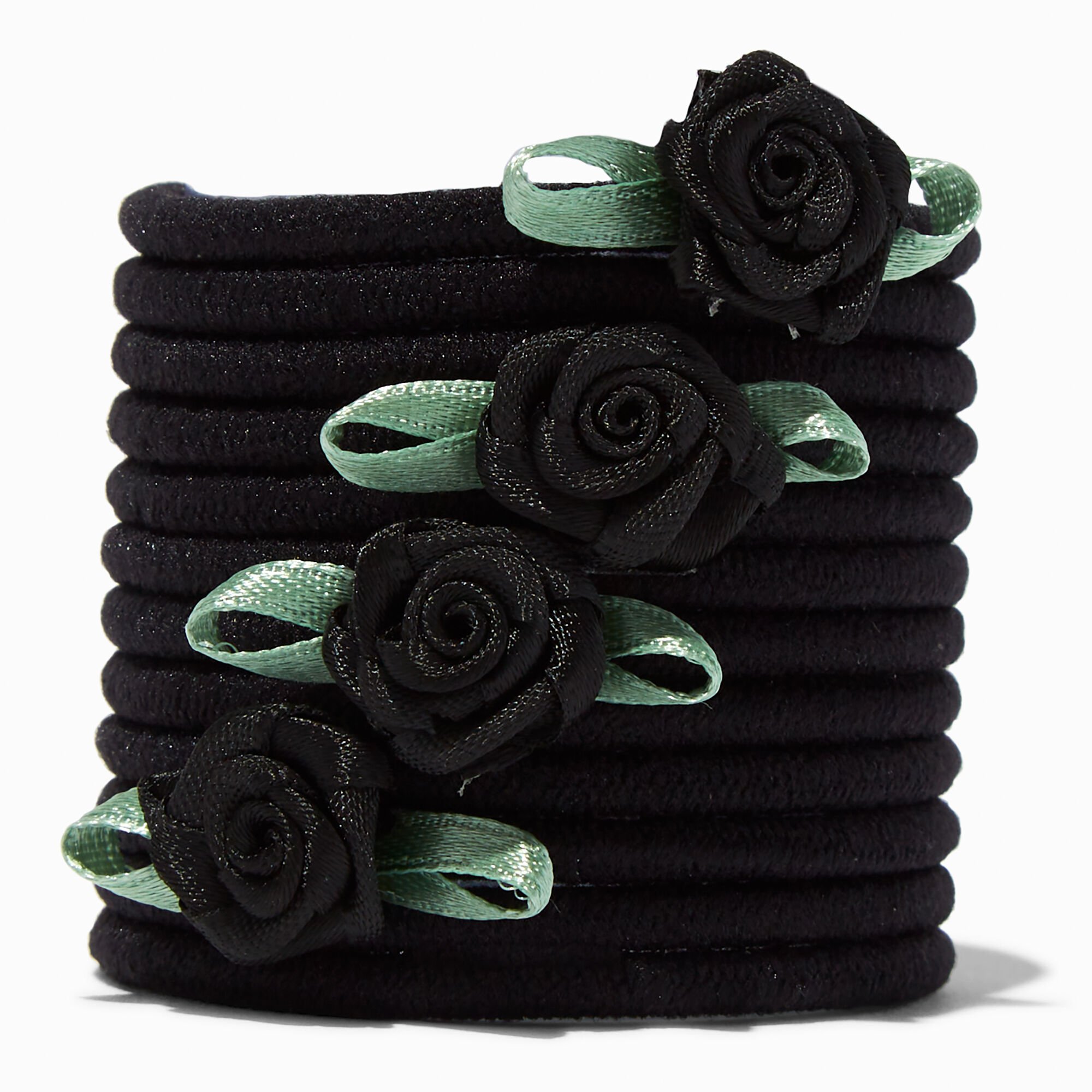 View Claires Rose Hair Ties 4 Pack Black information