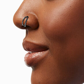 18G Silver-tone Titanium Crystal Double Row Nose Ring,
