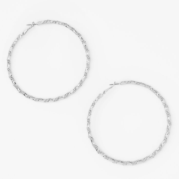 Silver 80MM Woven Twisted Hoop Earrings,