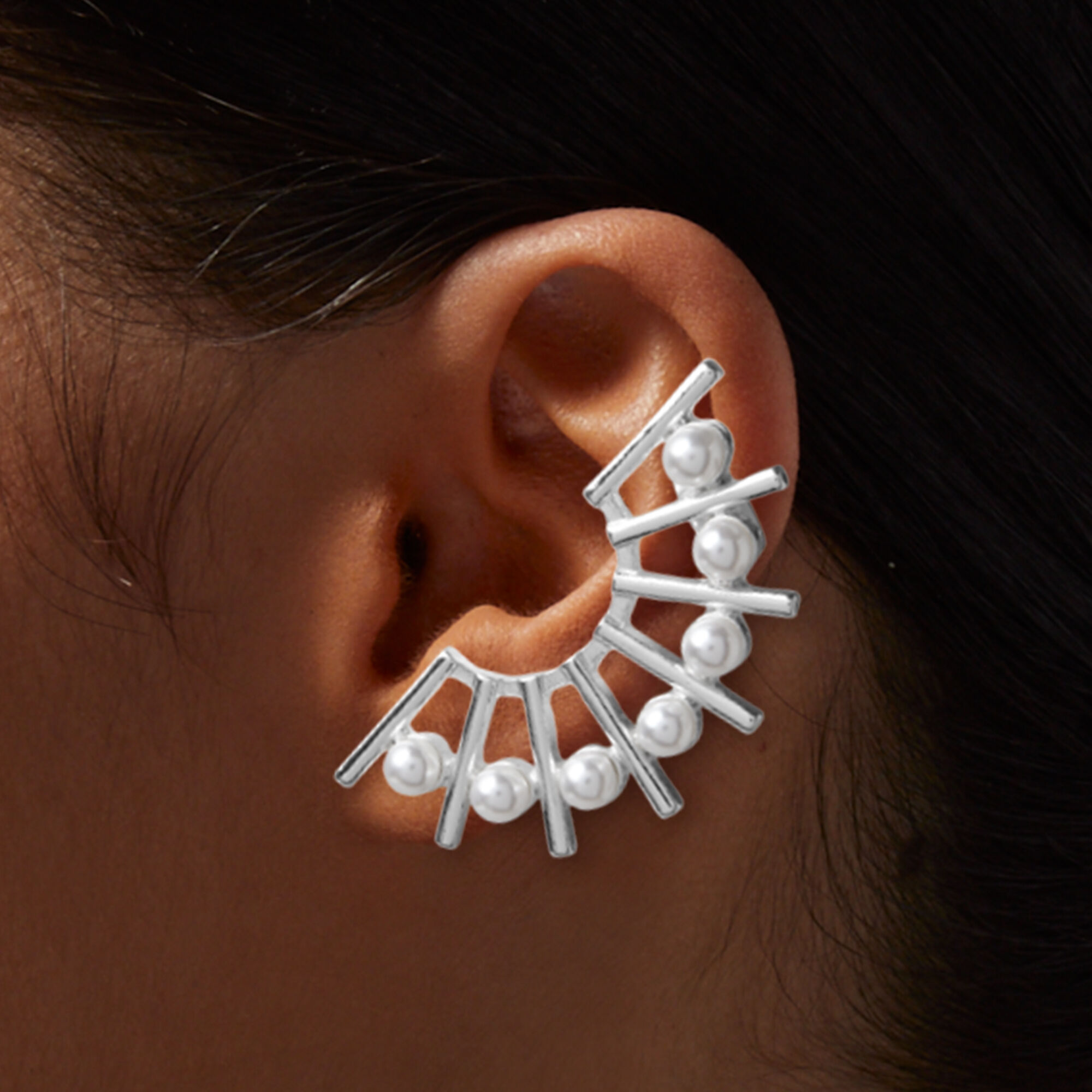 Silver tone Faux Pearl Full Ear Cuff Claire s