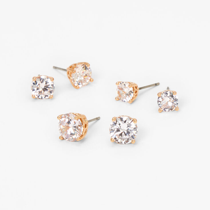Gold Cubic Zirconia Round Stud Earrings - 6MM, 7MM, 8MM,