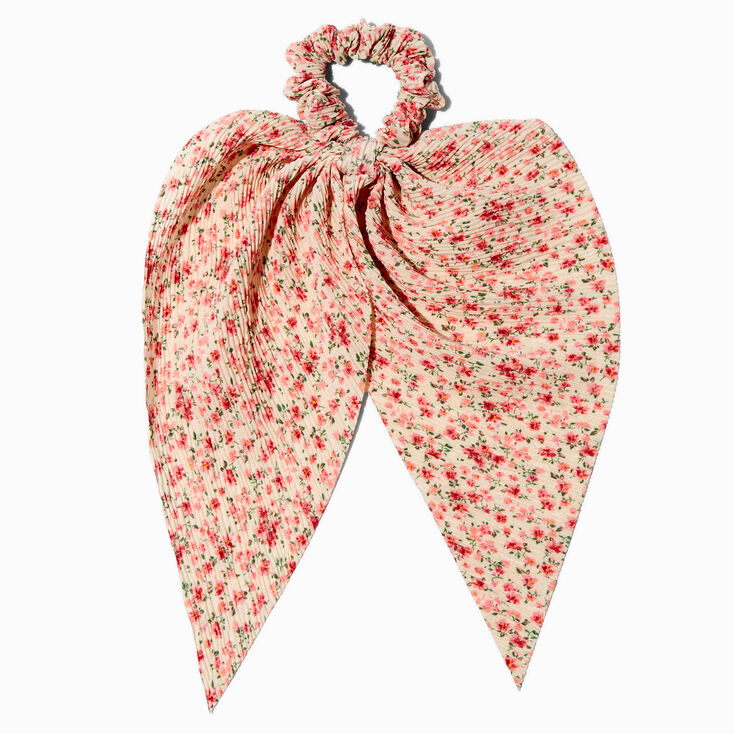 Chouchou foulard pliss&eacute; floral rose,