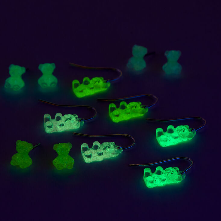 Pastel 1&#39;&#39; Glow In The Dark Gummy Bears&reg; Earrings Set - 6 Pack,
