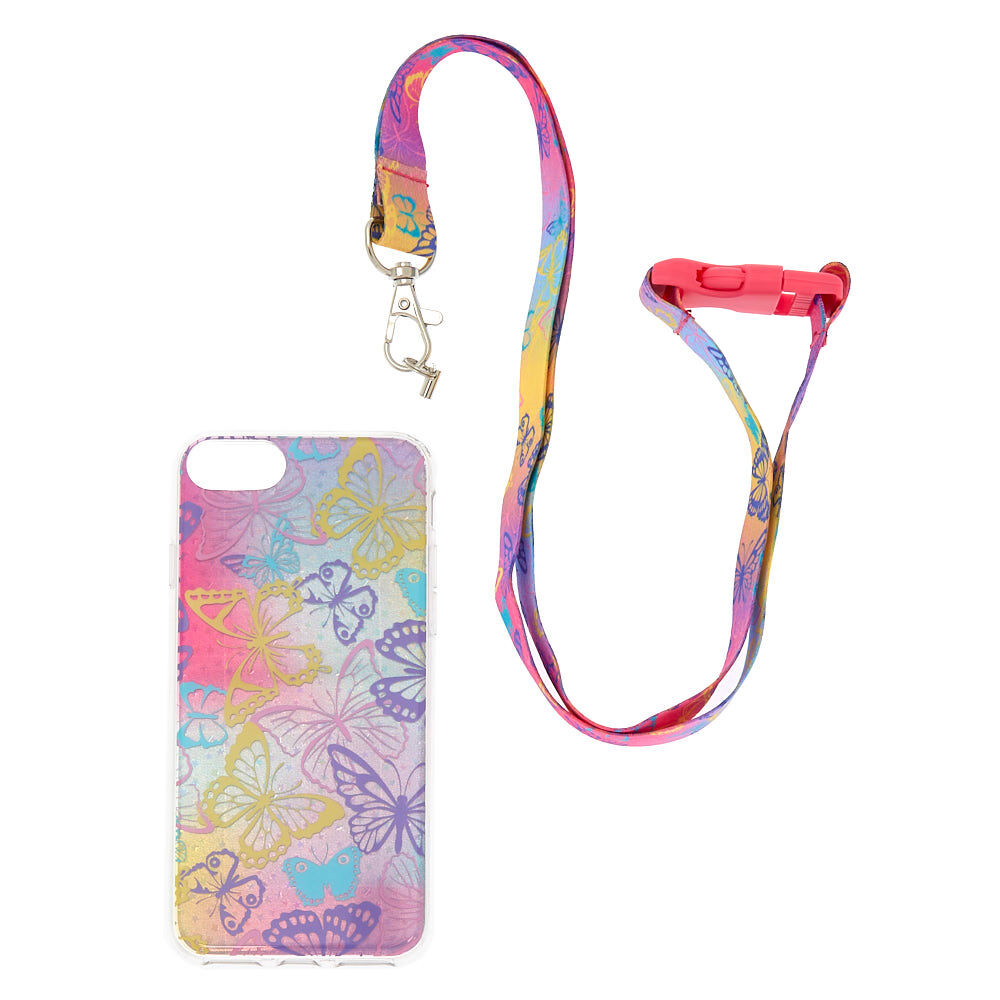 Butterfly Glitter Phone Case with Lanyard - Fits iPhone 6/7/8,