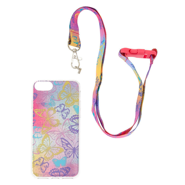 Butterfly Glitter Phone Case with Lanyard - Fits iPhone 6/7/8,