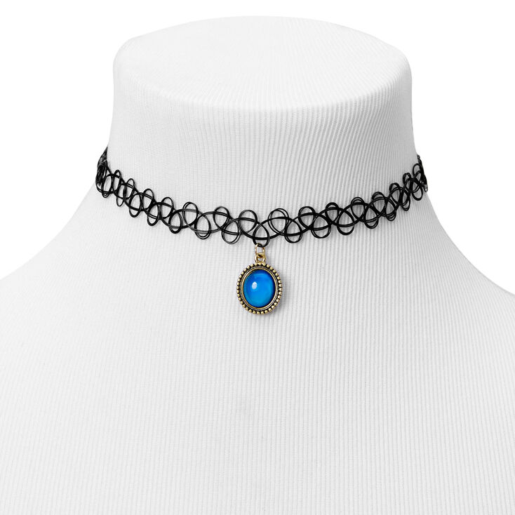 Framed Oval Mood Pendant Tattoo Choker Necklace,