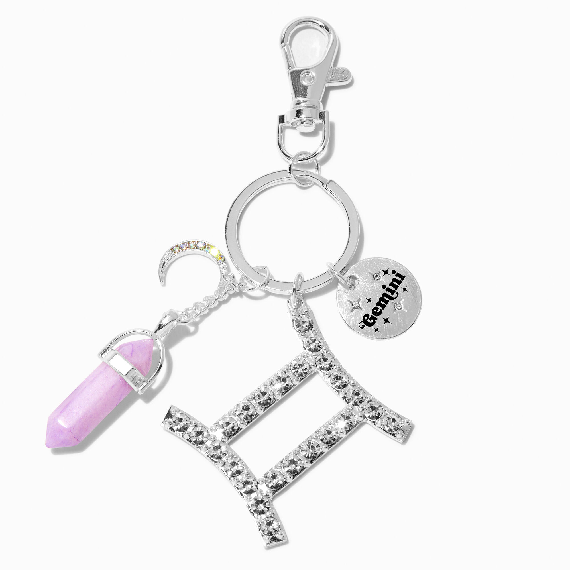 View Claires Gemini Mystical Gem Zodiac Keyring Silver information