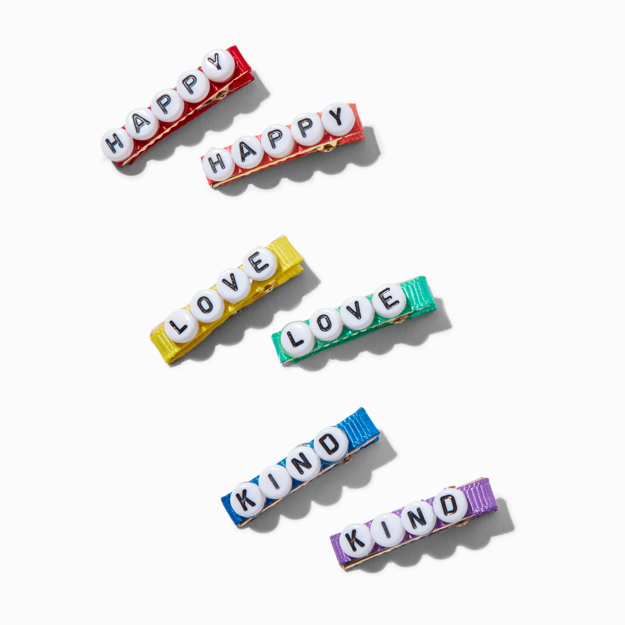 View Claires Club Affirmation Hair Clips 6 Pack Rainbow information