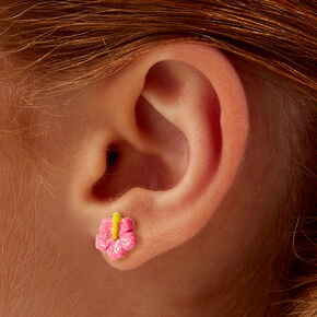 Hibiscus Flower Carved Stud Earrings - 3 Pack ,