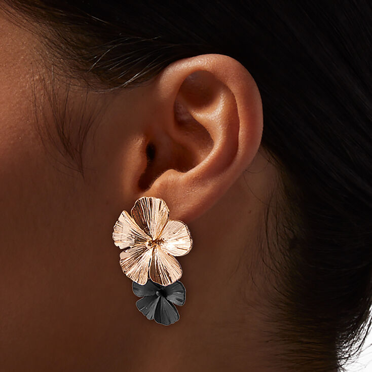 Gold &amp; Black Flower Drop Earrings,