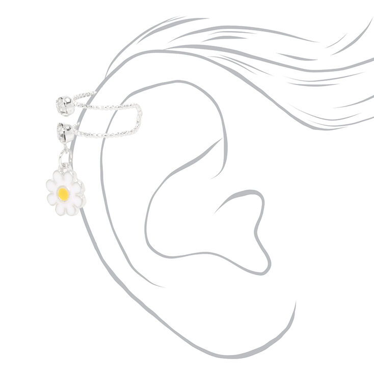 Silver Crystal Enamel Daisy Ear Cuff,