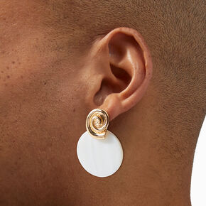 Gold-tone Seashell Pearl Disc Drop Earrings,