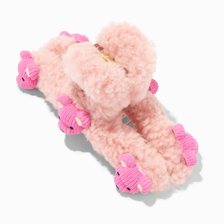 Sherpa Teddy Bear Hair Claw - Pink | Claire's US