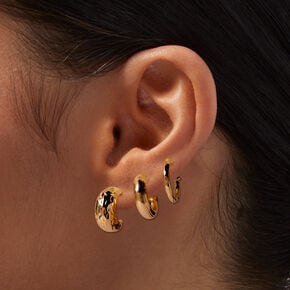 Gold-tone Chunky Huggie Hoop Earrings - 3 Pack ,