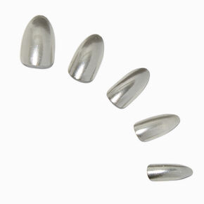 Silver Glazed Stiletto Vegan Faux Nail Set - 24 Pack,