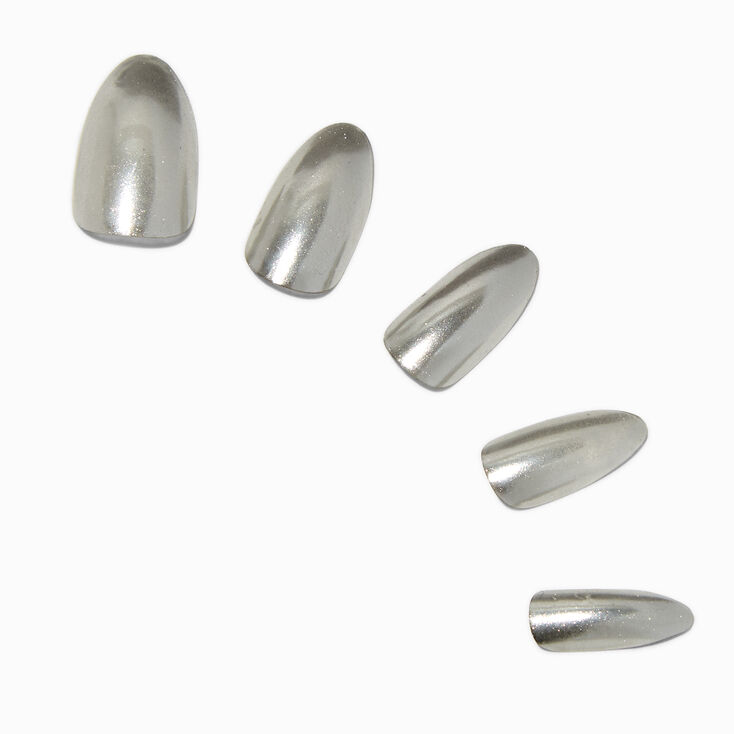 Silver Glazed Stiletto Vegan Faux Nail Set - 24 Pack,