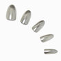 Silver Glazed Stiletto Vegan Faux Nail Set - 24 Pack,