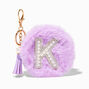 Purple Furry Pearl Initial Coin Purse Keychain - K,