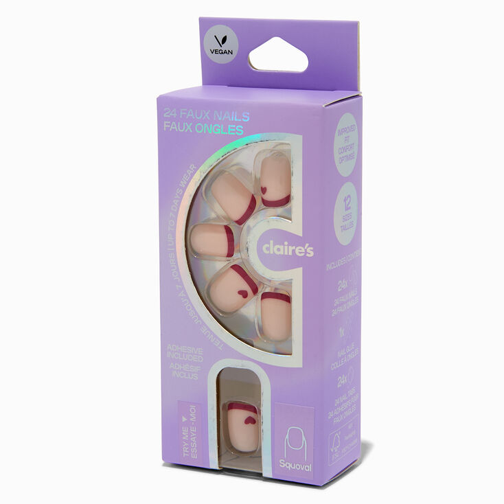 Red Heart French Tip Squoval Vegan Faux Nail Set - 24 Pack,