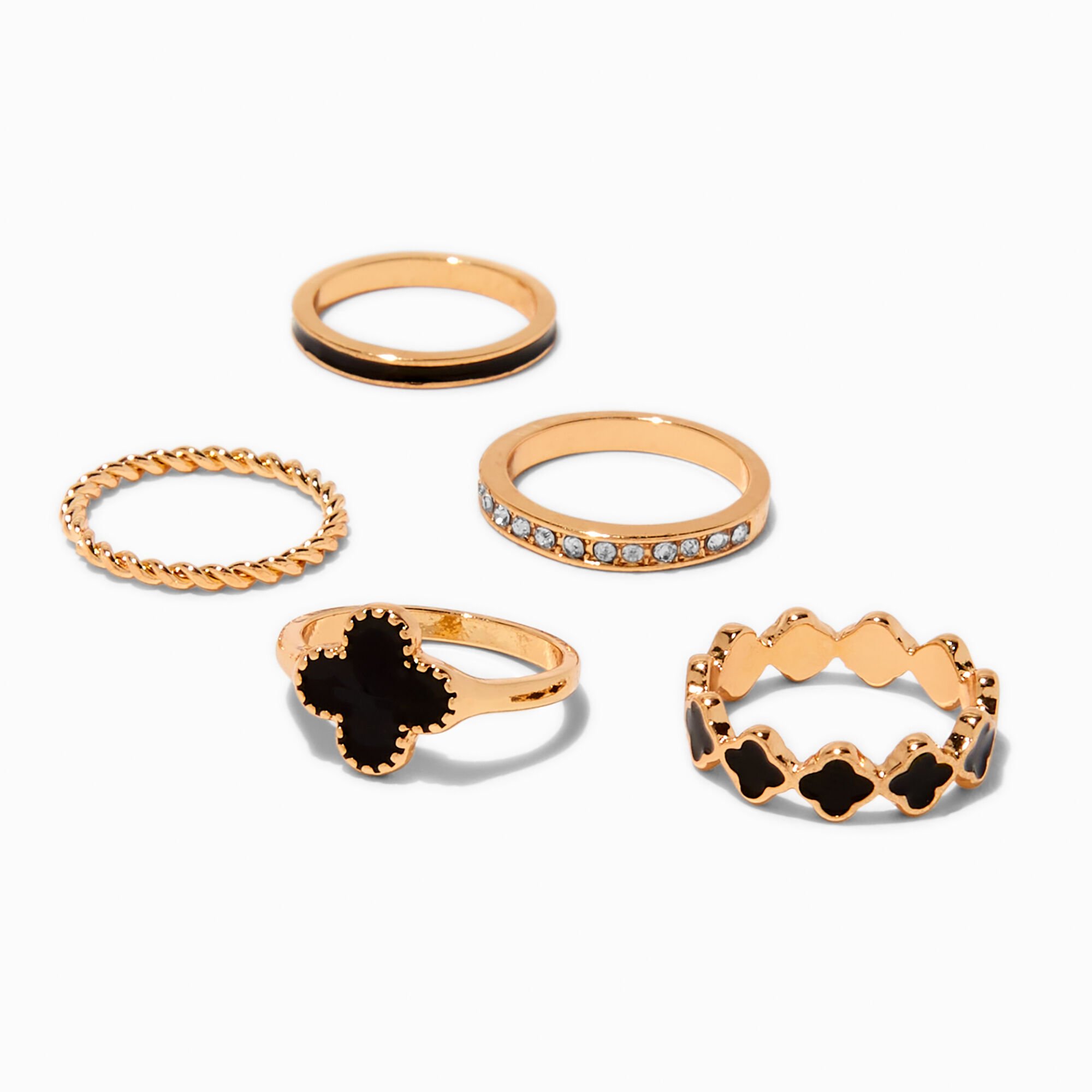 Black Clover Rings Stack - 5 Pack,