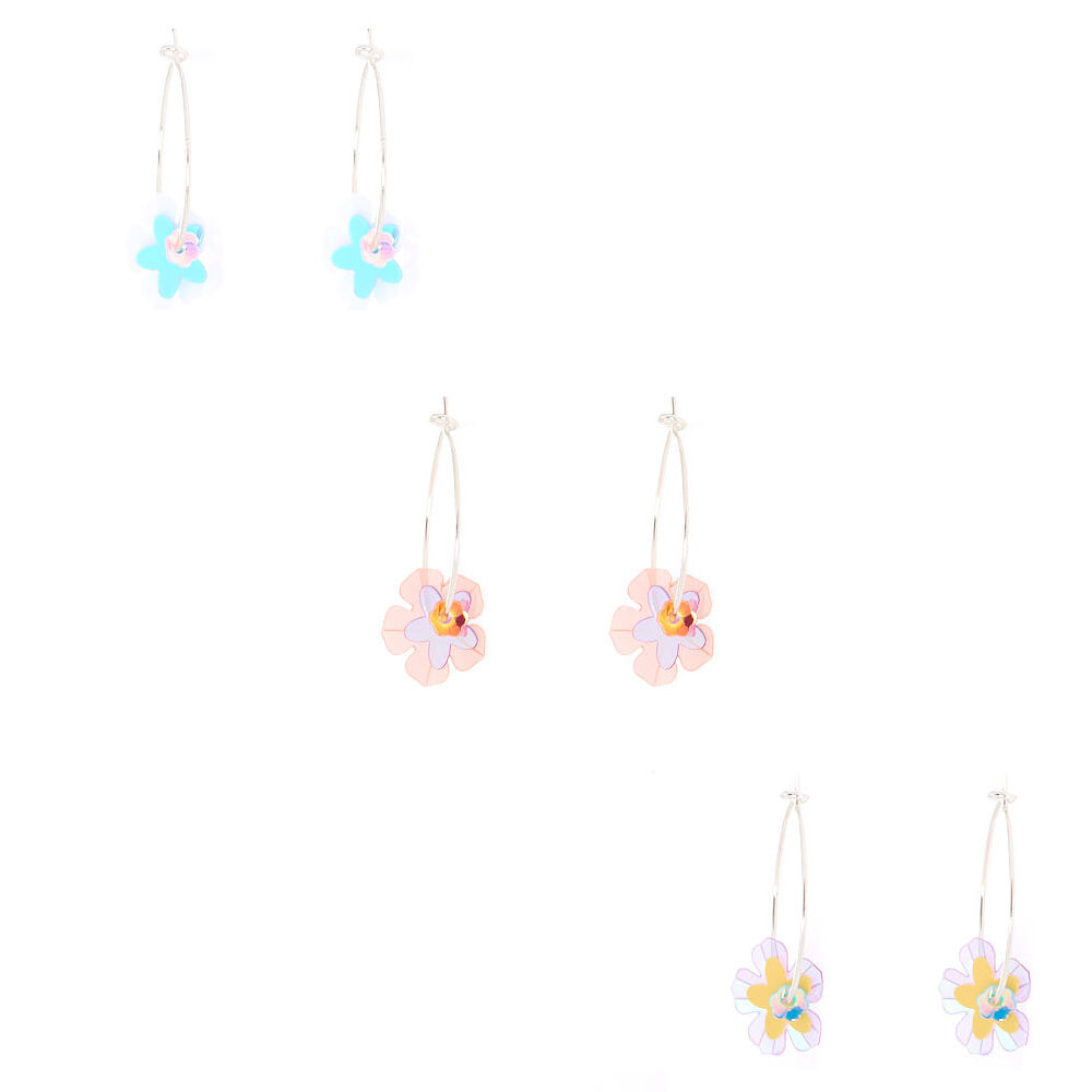 Sequin Flowers Earrings Set - 6 Pack,