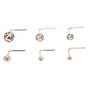Sterling Silver 22G Graduated Crystal Ball Nose Studs - 6 Pack,