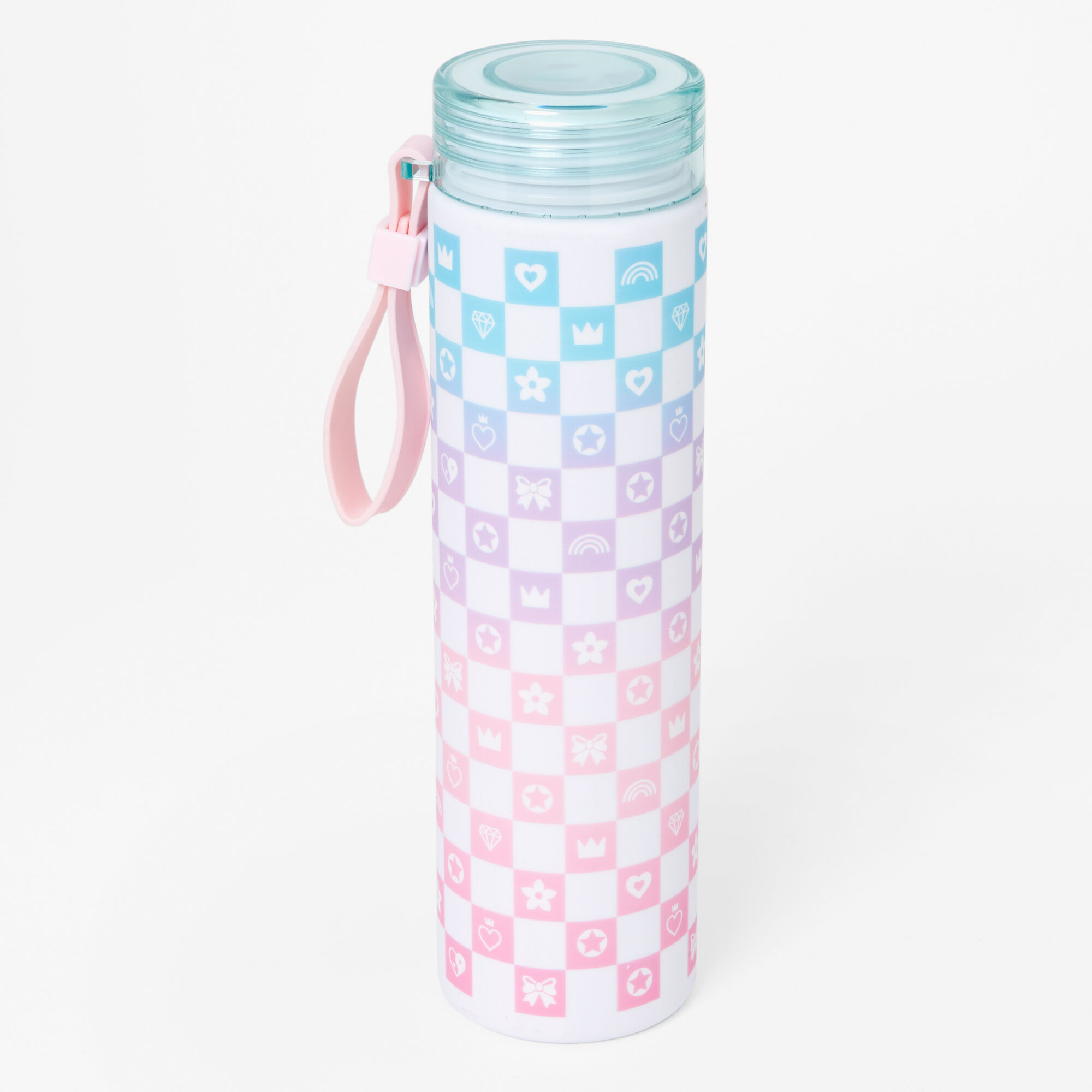 Checkered Pastel Icons Metal Water Bottle