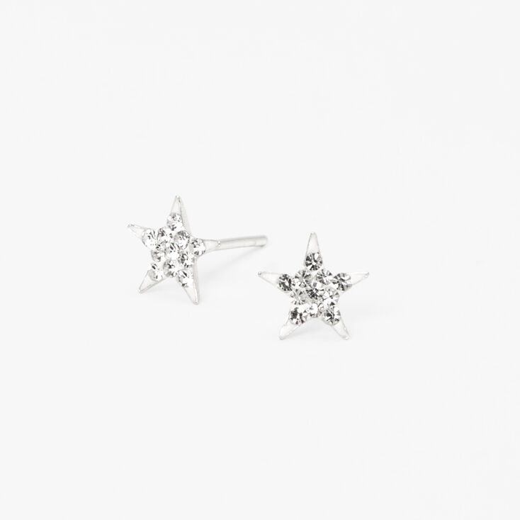 Sterling Silver Crystal Star Stud Earrings,