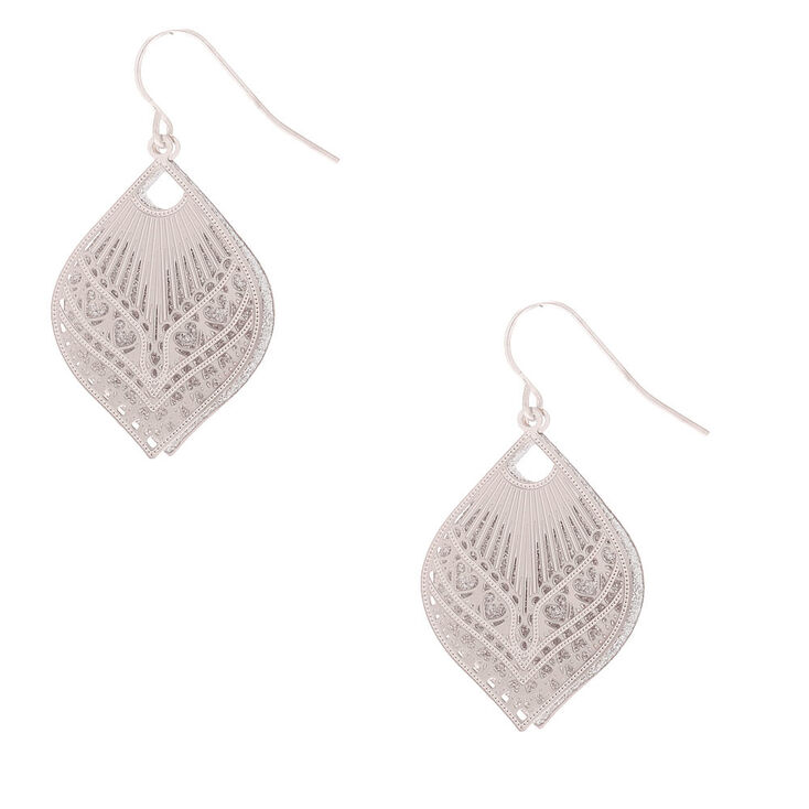 Silver 1&quot; Glitter Filigree Drop Earrings,
