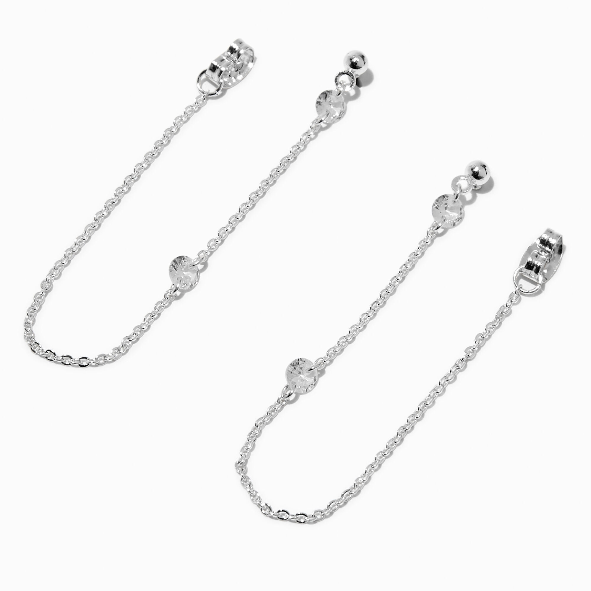 View Claires Tone Cubic Zirconia Front Back Loop Earrings Silver information