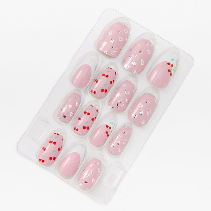 Holographic Cherry Coffin Press On Vegan Faux Nail Set - 24 Pack,
