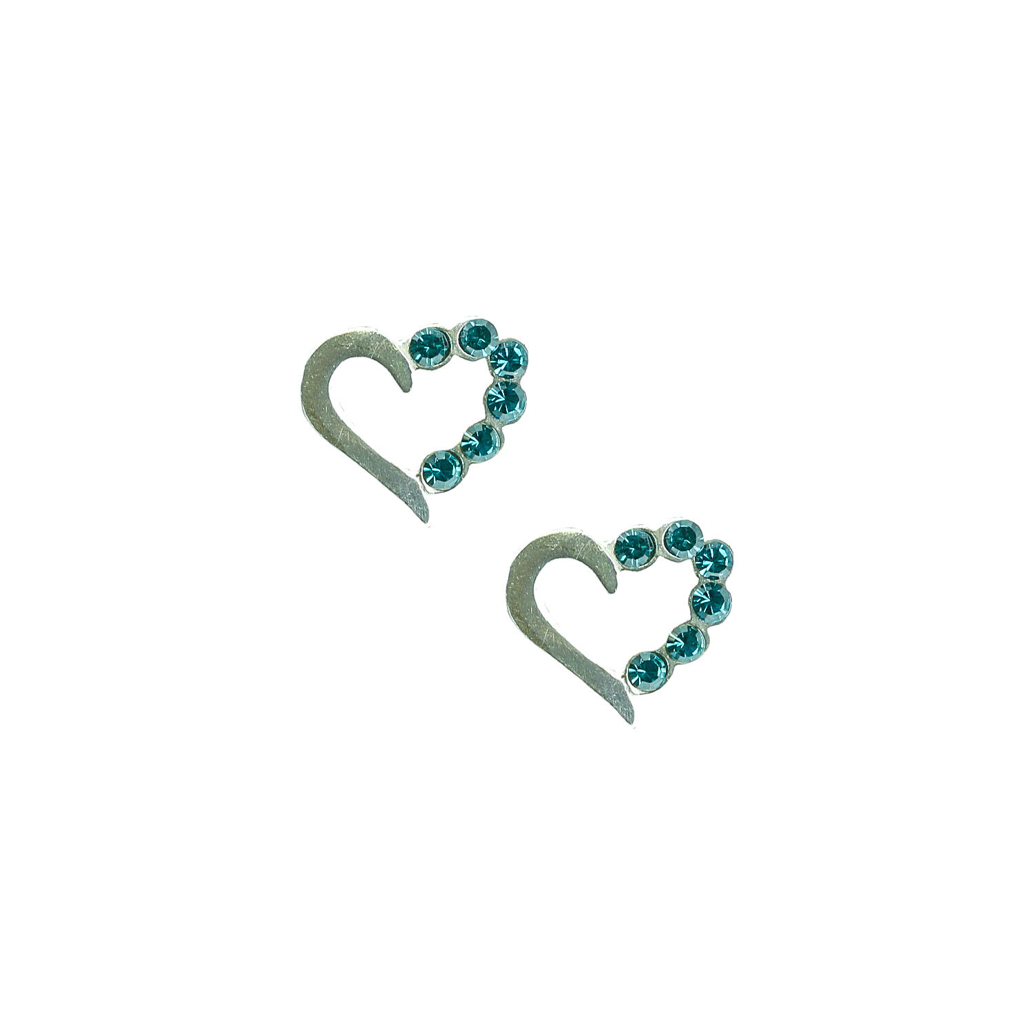 Sterling Silver Aqua Heart Stud Earrings - Teal,
