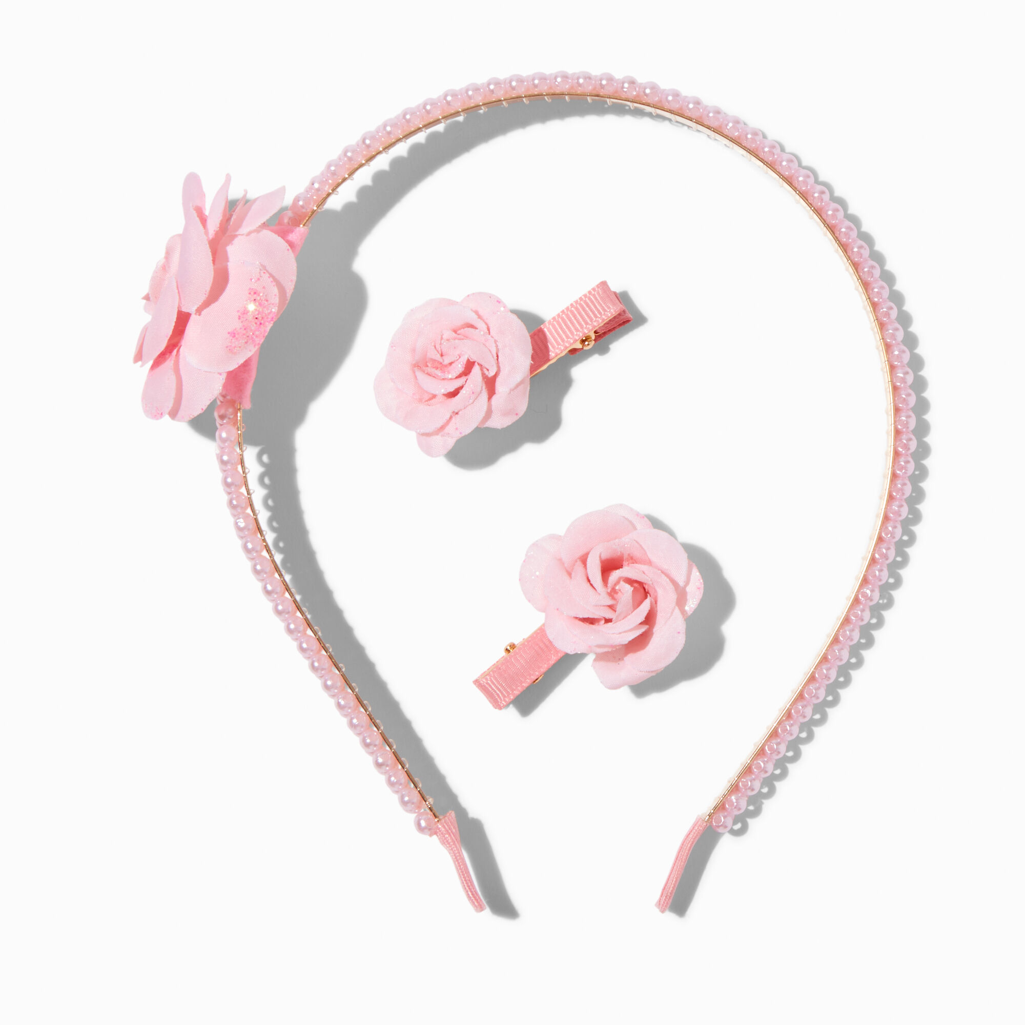 View Claires Club Flower Headband Snap Hair Clip Set 3 Pack Pink information