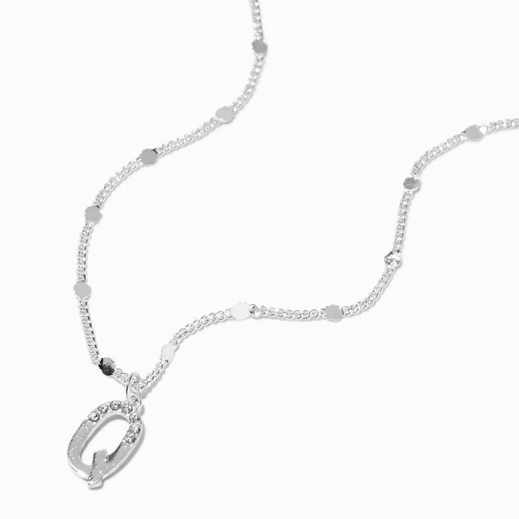 Silver Half Stone Initial Pendant Necklace - Q,