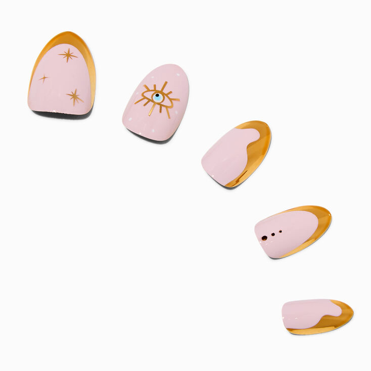 Gold Celestial French Tip Short Almond Vegan Faux Nail Set - 24 Pack,