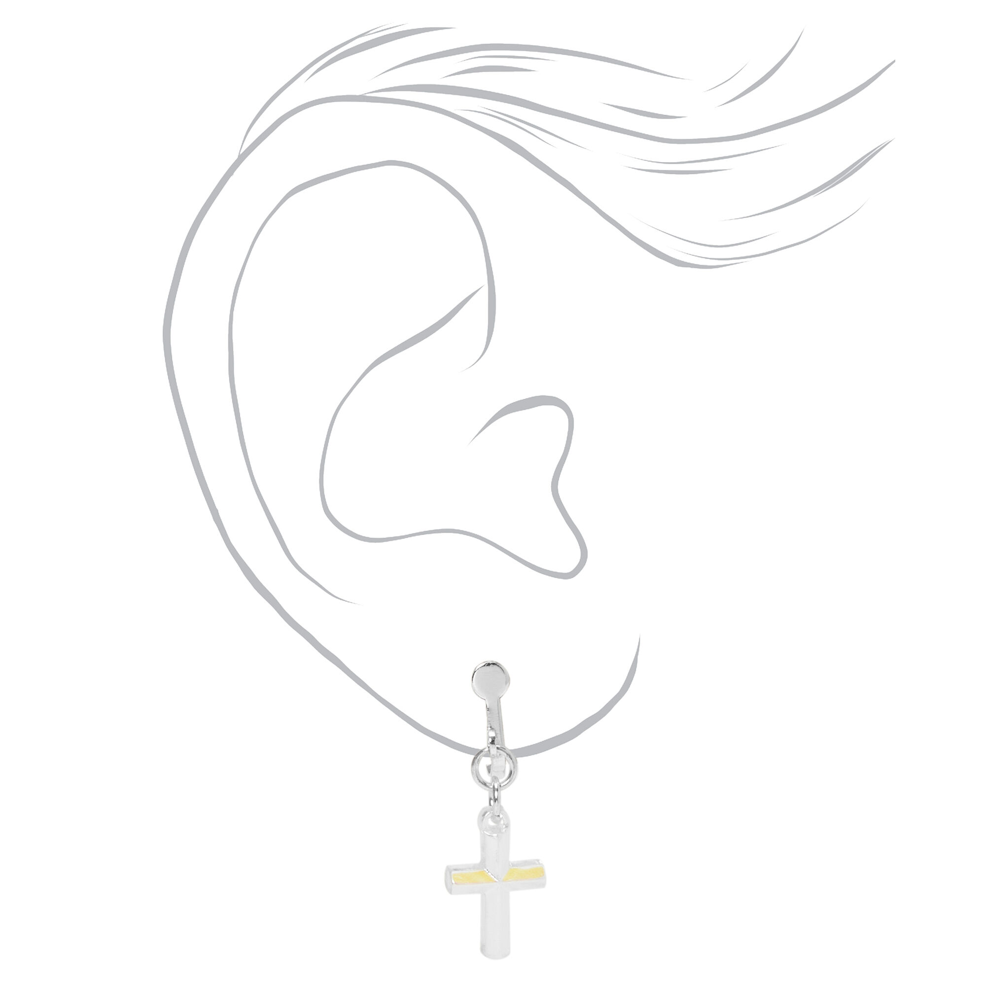 Clous d’oreilles à clip croix couleur argentée,
