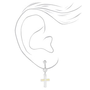 Silver-tone Cross Clip On Stud Earrings,