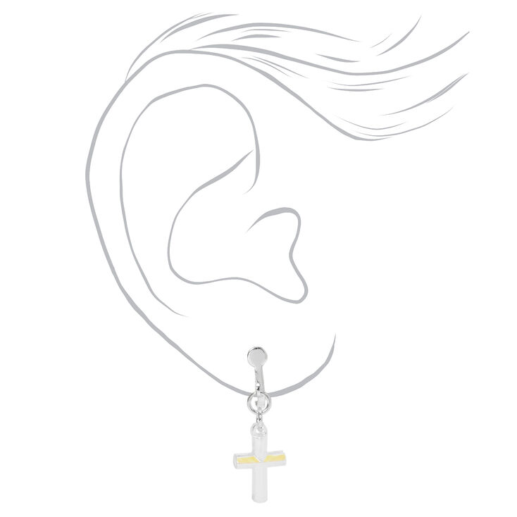 Silver Cross Clip On Stud Earrings,
