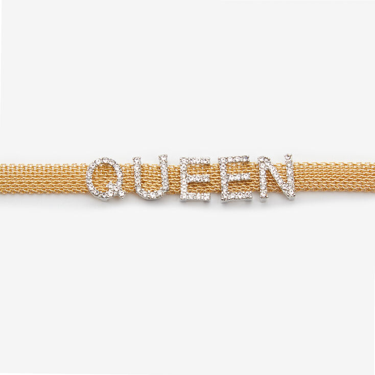 Queen Embellished Gold Mesh Choker Necklace,