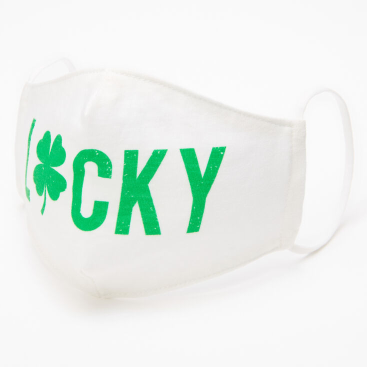 Cotton Lucky Shamrock Face Mask - White, Adult,