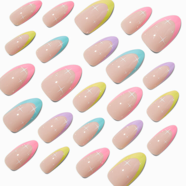 Rainbow French Tip Stars Stiletto Vegan Faux Nail Set - 24 Pack,