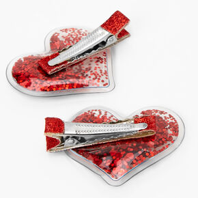 Valentine&#39;s Day Shakey Confetti Heart Hair Bow Clips - 2 Pack,