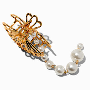 Gold-tone Shell &amp; Pearl Dangle Hair Claw,