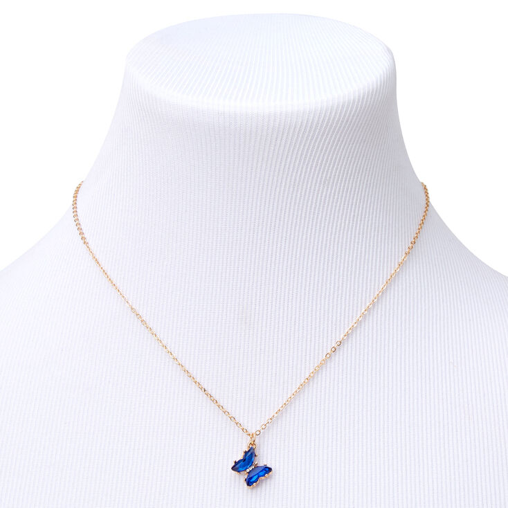 Butterfly Birthstone 16&quot; Gold Pendant Necklace - February,