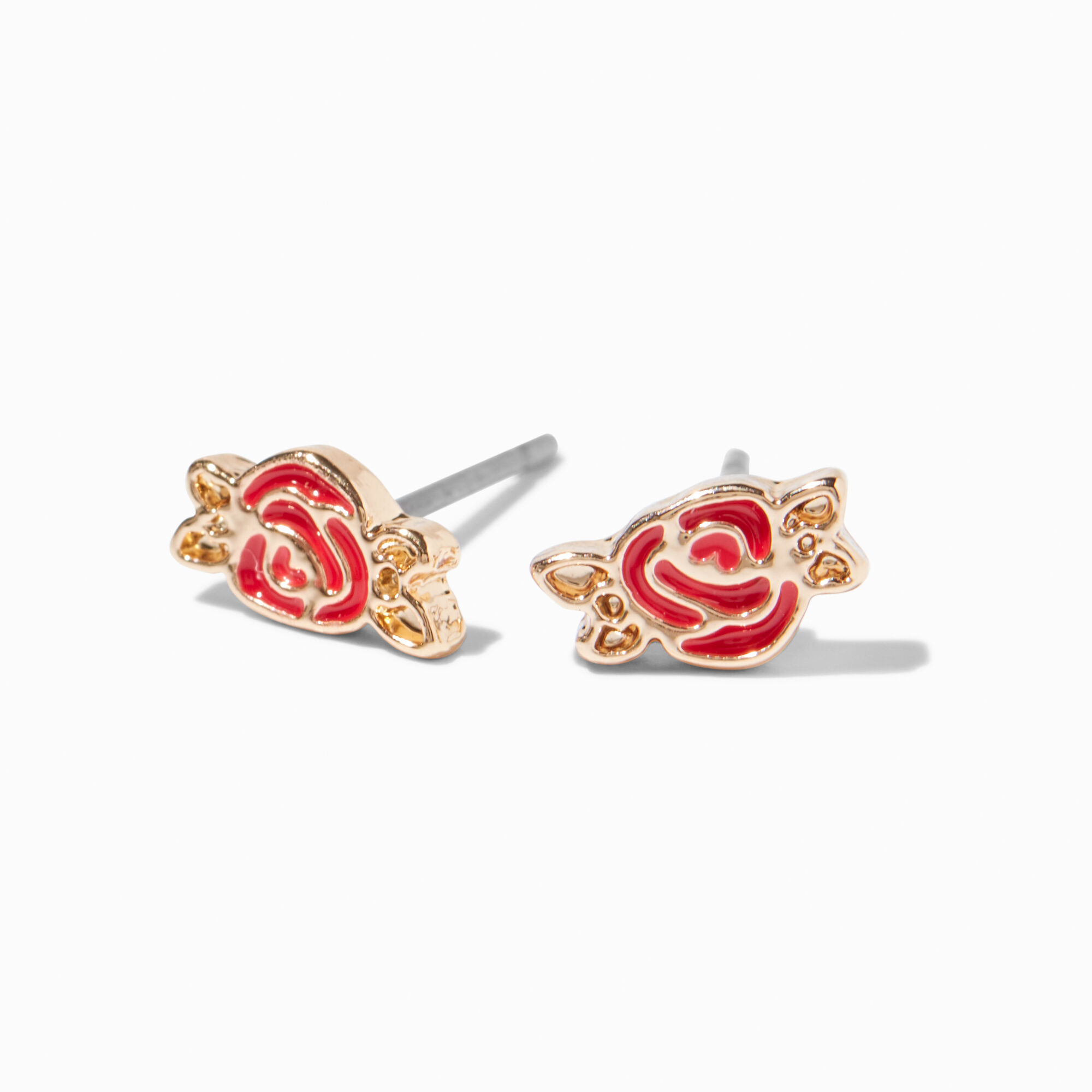 View Claires Enameled Rose Stud Earrings Red information