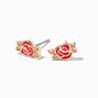 Enameled Red Rose Stud Earrings,