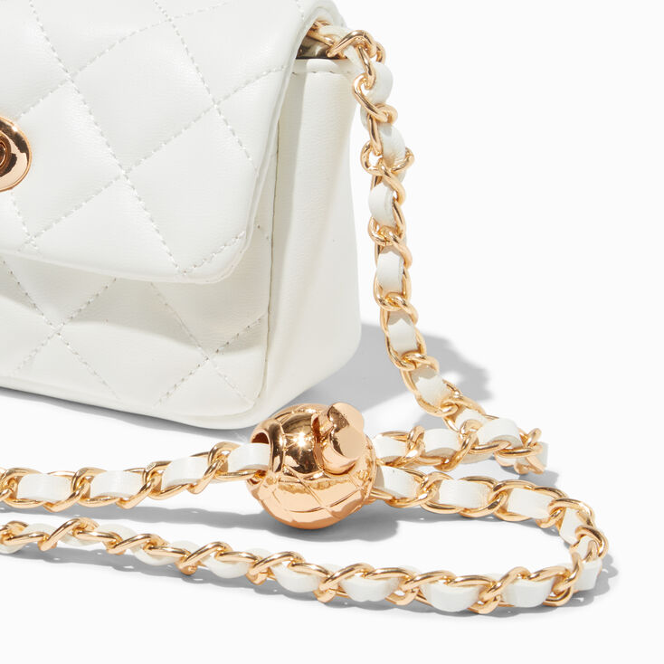 White Quilted Mini Flap Crossbody Bag,